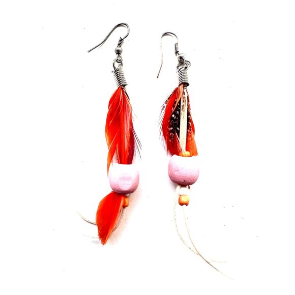 Seneca Feather Orange Fashion Earring - Picture 2 of 4
